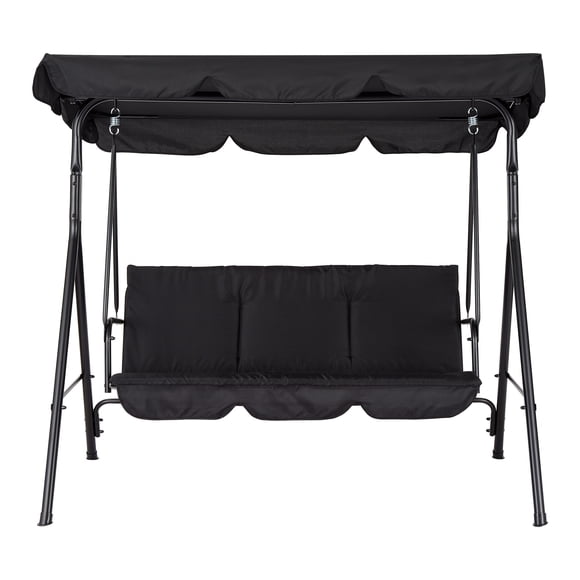 3-Person Outdoor Swing Chair with Adjustable Canopy – Heavy-Duty Steel Frame, Thick Cushions, Weather-Resistant Patio Glider Bench for Porch, Garden, Backyard – Black