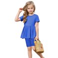 thumbnail image 5 of ZACPNCV Girls Summer Outfits Short Sleeve Ruffle Hem Top and Biker Shorts Set Girl Clothes Blue 5-6 Years, 5 of 9