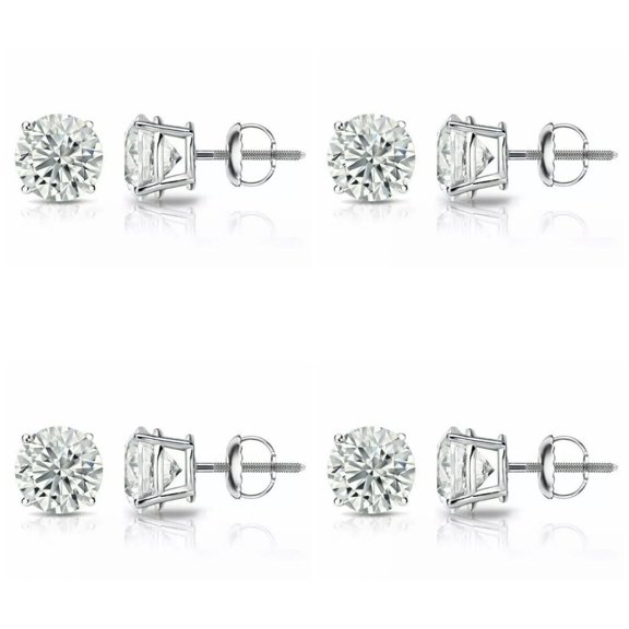 Round Cut Moissanite Solitaire Women's Stud Earrings 14K White Gold Plated Pack of 4