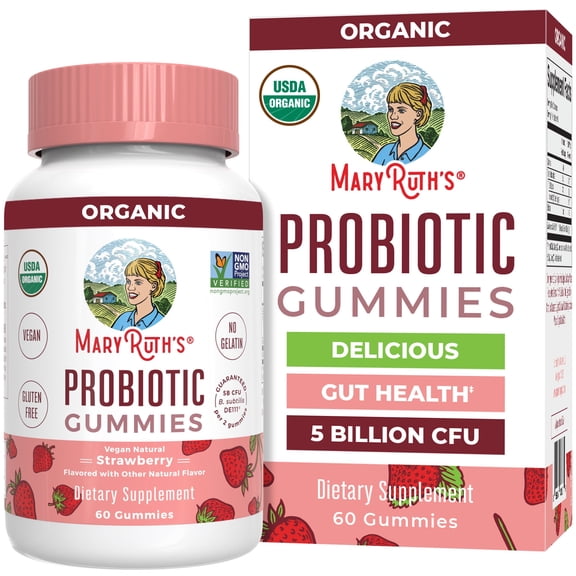 MaryRuth's Probiotic Gummies USDA Organic, 5 Billion CFU, Vegan, Gluten-Free, Dairy-Free for Digestive Health, 60 Count
