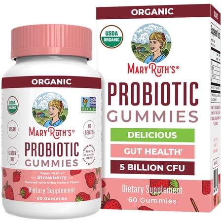 MaryRuth's Probiotic Gummies USDA Organic, 5 Billion CFU, Vegan, Gluten-Free, Dairy-Free for Digestive Health, 60 Count