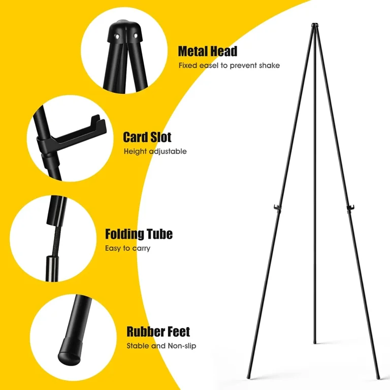 INCLY Black Folding Easels – 6 Pack, 63 Inch Adjustable Metal Stands For Posters, Art, Wedding Signs