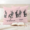 thumbnail image 3 of Pink Easter Outdoor Waterproof Pillow Covers, Spring Rabbit Plaid Flowers Animal Floral Decorative Square Throw Pillowcase Sofa Cushion Sham for Patio/Couch/Chair, 16"x16" 2 Pack, 3 of 8