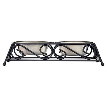 Gofetch Stainless Steel Pet Food Bowl with Double Diner in Black and Silver