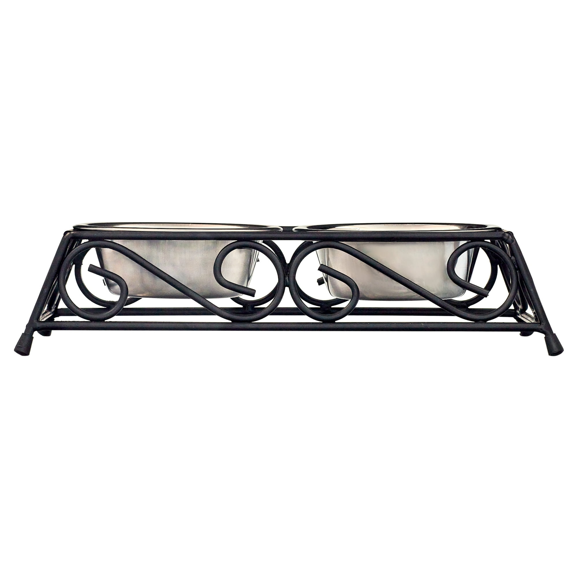 Gofetch Stainless Steel Pet Food Bowl with Double Diner in Black and Silver