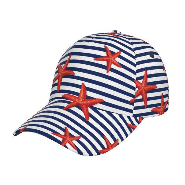 Fotbe Starfish Navy Blue Stripe Gorro Clásico de Béisbol, Gorra Ajustable con Broche Snapback, Gorro de Exterior de Algodón Suave