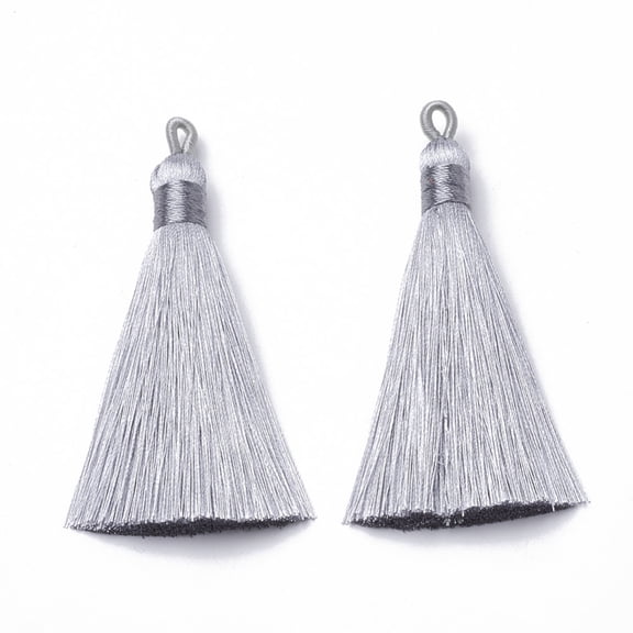 20pcs Polyester Tassel Big Pendants Decoration Light Grey 80~90x8.5~9mm Hole: 4x6mm