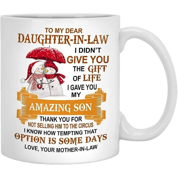 To Daughter In Law Mug, Christmas Cup Gifts To Daughter In Law From Mother In Law, Family Christmas Cup Gifts Snowman Winter Holiday Mugs Xmas Gift Coffee Cup Family Parent Gifts
