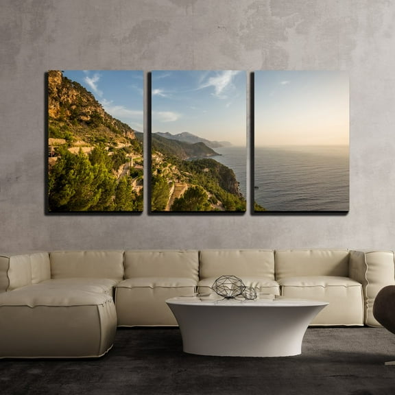wall26 - 3 Piece Canvas Wall Art - Beautiful Landscape with Mountains and Sea - Modern Home Art Stretched and Framed Ready to Hang - 16"x24"x3 Panels