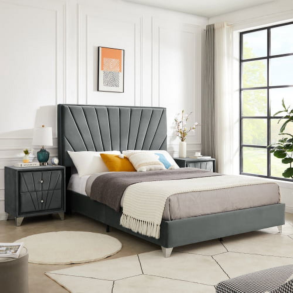 Double-Decker Nightstand, Bedside Table with Metal Legs, End Side Table for Living Room, Bedroom, Gray
