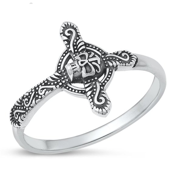 Sterling Silver Ring .925 Ornate Skull Cross Band Jewelry Female Male Unisex Size 9