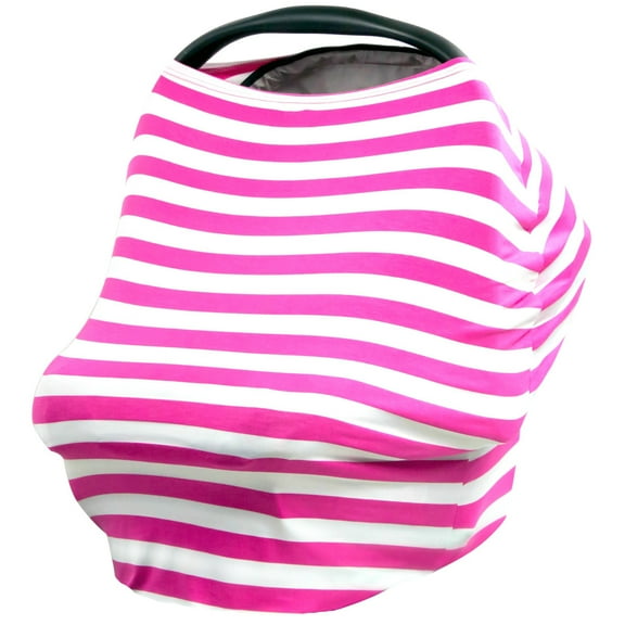 JLIKA Baby Car Seat Canopy Cover and Stretchy Nursing Cover - Hot Pink White Stripe