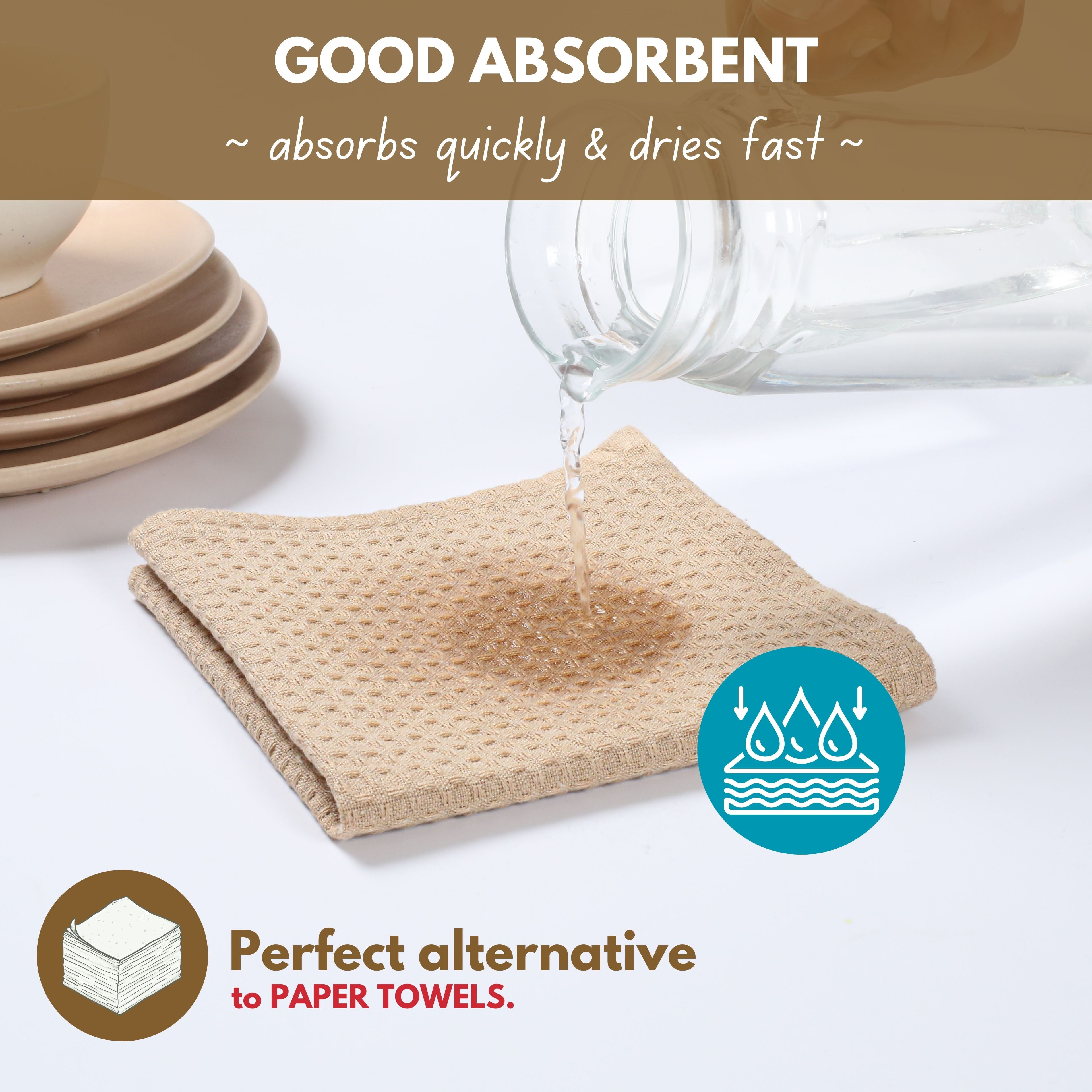 Native Fab Set of 6 Cotton Kitchen Dish Towels 16x26 Absorbent Durable Washable, Tea Towels, Dish Cloths, Bar Towels, Cleaning Towels, Kitchen Towels with Hanging Loop, Beige