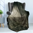 thumbnail image 4 of Gothic Soft Flannel Fleece Throw Blanket, Photo of Dark Forest Scenery Sunbeams and Fog Vintage Nostalgic Colors Fantasy Art, Cozy Plush for Indoor and Outdoor Use, 60" x 80", Brown, by Ambesonne, 4 of 5