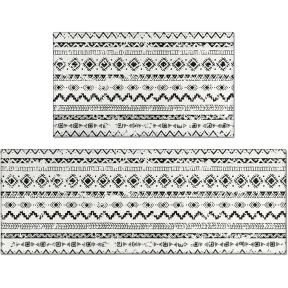 Boho Kitchen Rug and Rug Set of 2, Modern Farmhouse Kitchen Rug, Non-Slip Washable Moroccan Boho Kitchen Mat with Rubber Backing for Front Sink Bohemian Farmhouse Kitchen Decor 17x30+17x47Inch