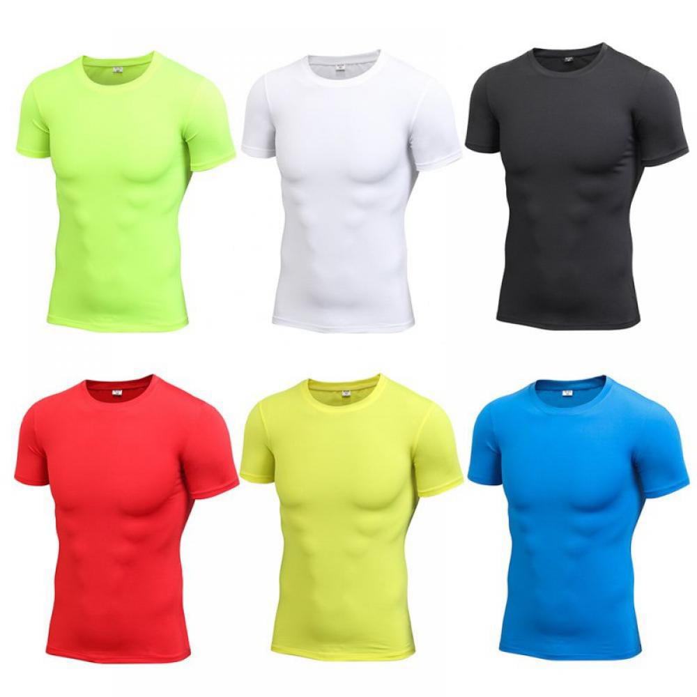 Mens Cycling Sports T-shirt Compression Workout Tops Tight Short Sleeve Gym Tees 