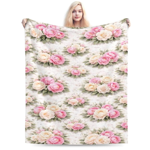 Peony Floral Blanket Vintage Garden Decor Mothers Day Gift Soft Cozy Fleece Throw Blanket 50x40