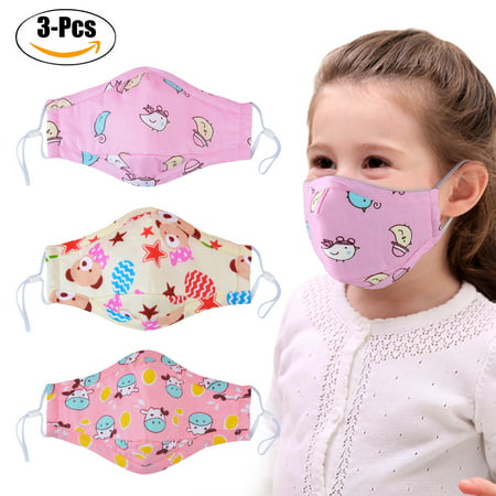 Coxeer 3PCS Mouth Mask Cartoon Breathable Half Face Anti-dust Mask Cotton Mask for Kids Girls Boys