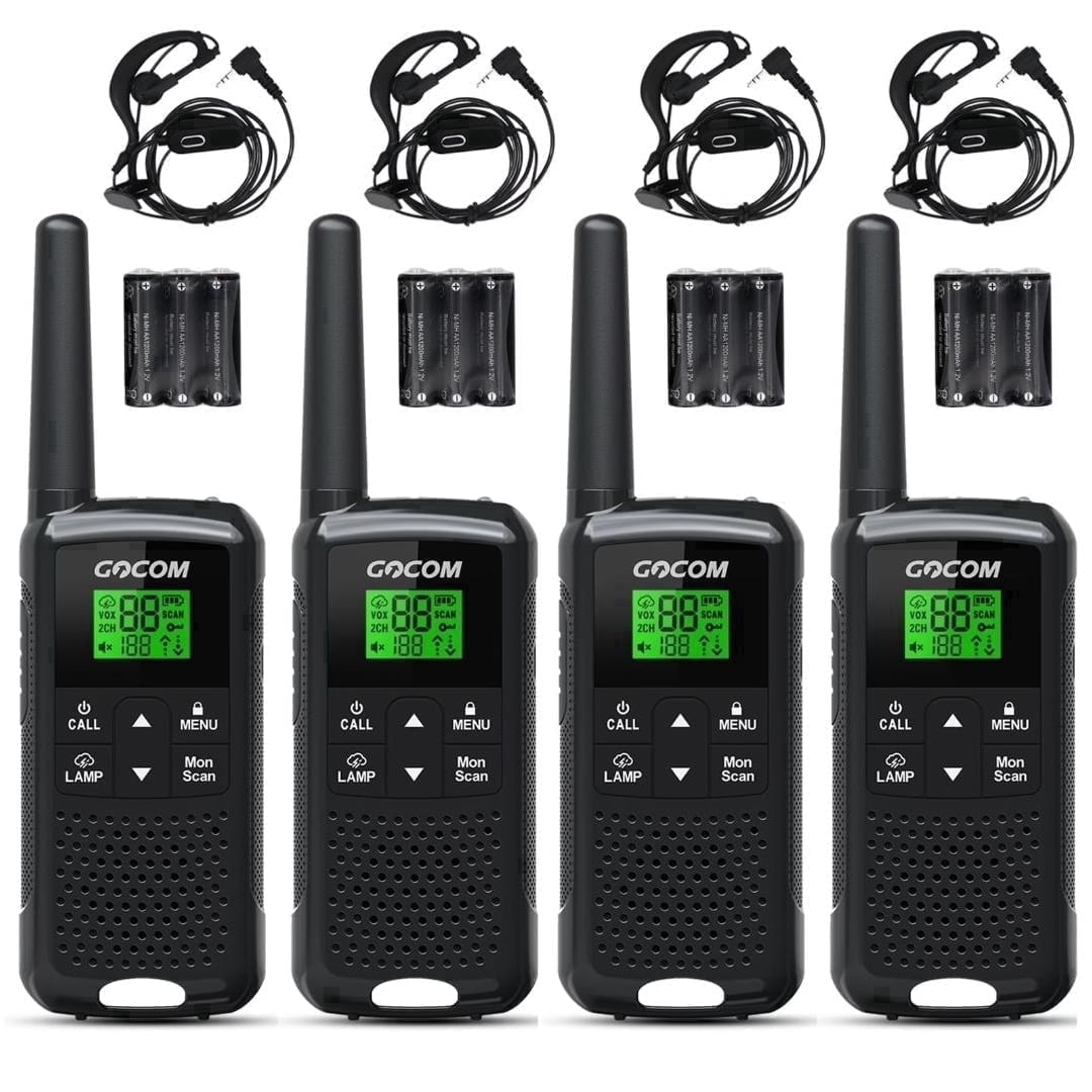 GOCOM G200 Walkie Talkies 4-Pack with Rechargeable Batteries