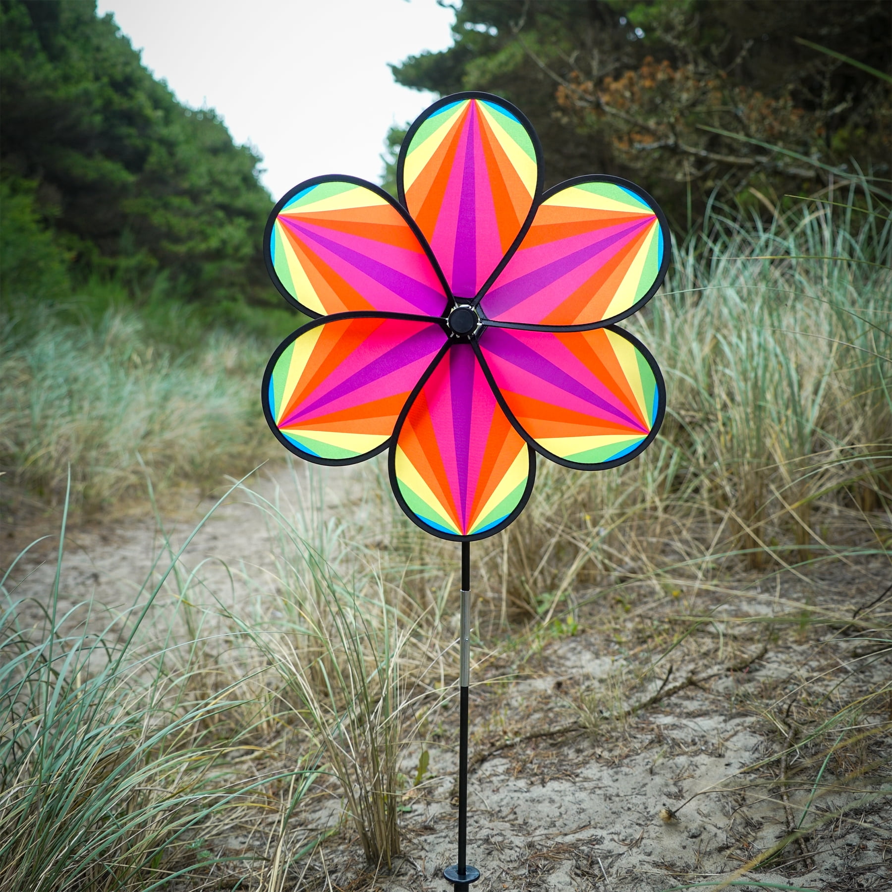 In the Breeze 2635 — 13.5-Inch Striped Iridescent Flower Spinner