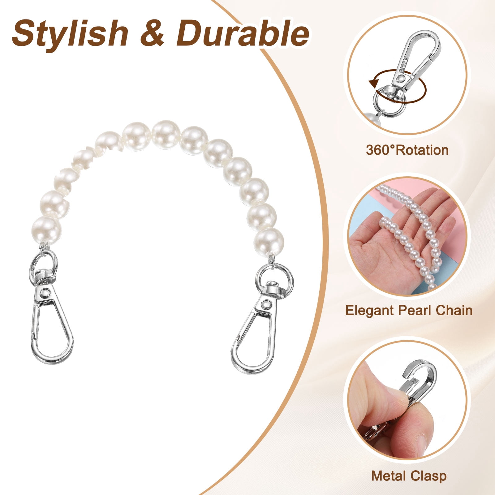 Unique Bargains Pearl Purse Strap Replacement Chain Silver 8"