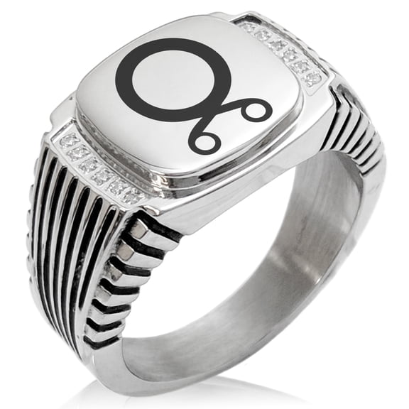 Stainless Steel Troll Cross Viking Norse CZ Ribbed Needle Stripe Pattern Biker Style Polished Ring