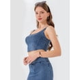 thumbnail image 6 of Women'S Square Neck Sleeveless Corset Denim Top Asymmetrical Hem High Elasticity Crop Tank Top Middle Blue XL, 6 of 8