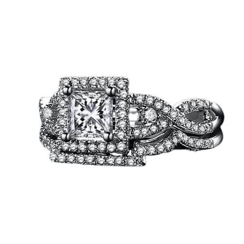 HeartsAndYou Halo Bridal Set Engagement Ring for Women 2.5ct Princess Cut Moissanite 18k White Gold Over Silver