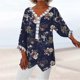 thumbnail image 2 of Mujeres Ocio Elegante Jersey Impreso Encaje Impresión Tres cuartos Manga Cuello en V Tops OAVQHLG3B Store lin121212, 2 of 5