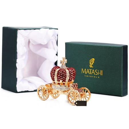 Crown Carriage - Hand Painted Royal Crown Carriage Ornament/Trinket Box Embellished with 24K Gold and High Quality Red Crystals by Matashi