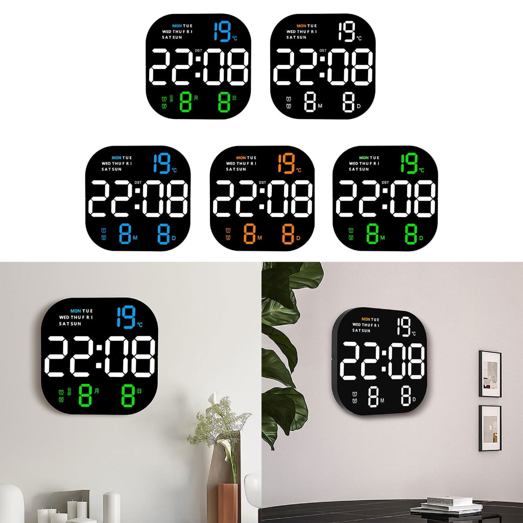 Large Digital LED Wall Clock Calendar with Alarms,Temperature for Bedroom Living Room Table Desktop Decor