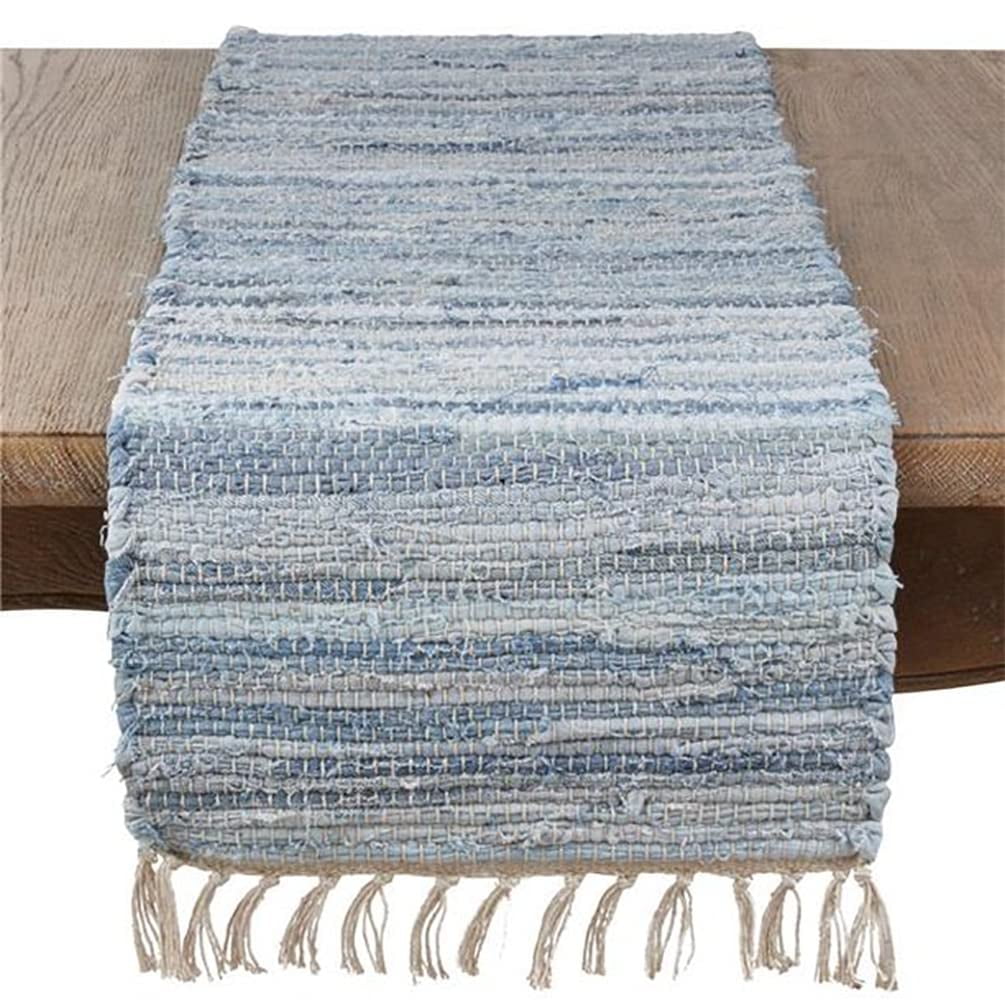 Denim Blue Cotton Chindi Woven Table Runner