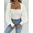 thumbnail image 4 of Women Open Front Ribbed Knit Crop Drop Shoulder Long Sleeve Solid Loose Fit Knitted Crop Cardigan Shrug White One size, 4 of 9