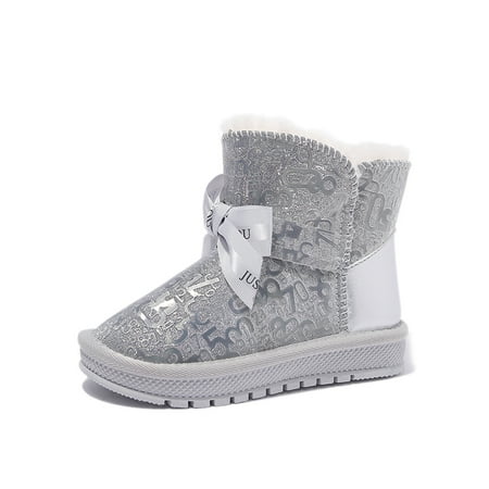 

Girls Snow Boots Super Warm Faux Fur Lined Shining Pink Silver Ankle Mid Calf Short Booties Non Slip