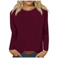thumbnail image 2 of Simua Women Long Sleeve T Shirts Crewneck Basic Casual Slim Fitted Knit Tops 2024 Casual Undershirts Tee Wine,L, 2 of 4