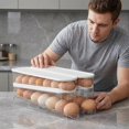 thumbnail image 3 of Dispensador de huevos con tapa - Organizador transparente de huevos para nevera, caja de almacenamiento para refrigerador con diseño deslizante para puerta lateral, apilable y fácil acceso, 3 of 4