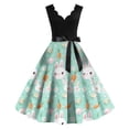 thumbnail image 2 of LWavelet Women's Sleeveless Scalloped Neck Fit-and-Flare Dress, Bunny & Easter Egg Print with Satin Bow Belt for Easter & Casual Outfits Multicolor XL, 2 of 5