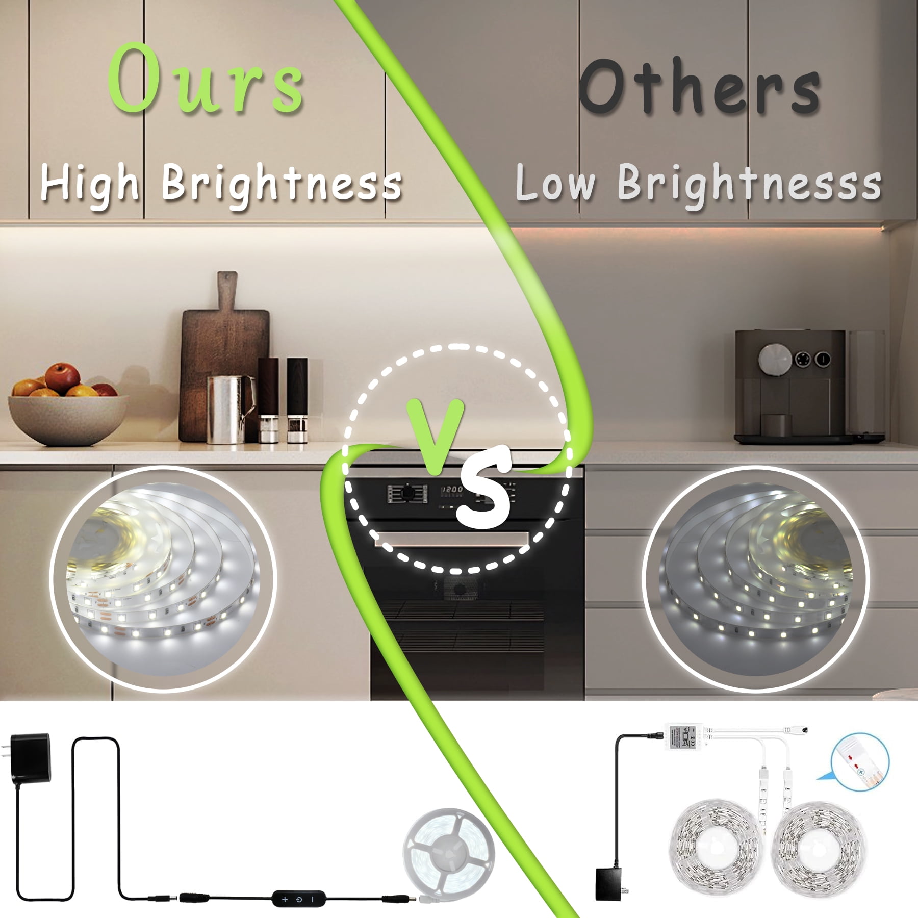 30 Ft White Led Strip Lights with Dimmer Control for Easter Housewarming Party Indoor Decor Cuttable Strip Lights for Baby Room Bedroom Living Room Kitchen