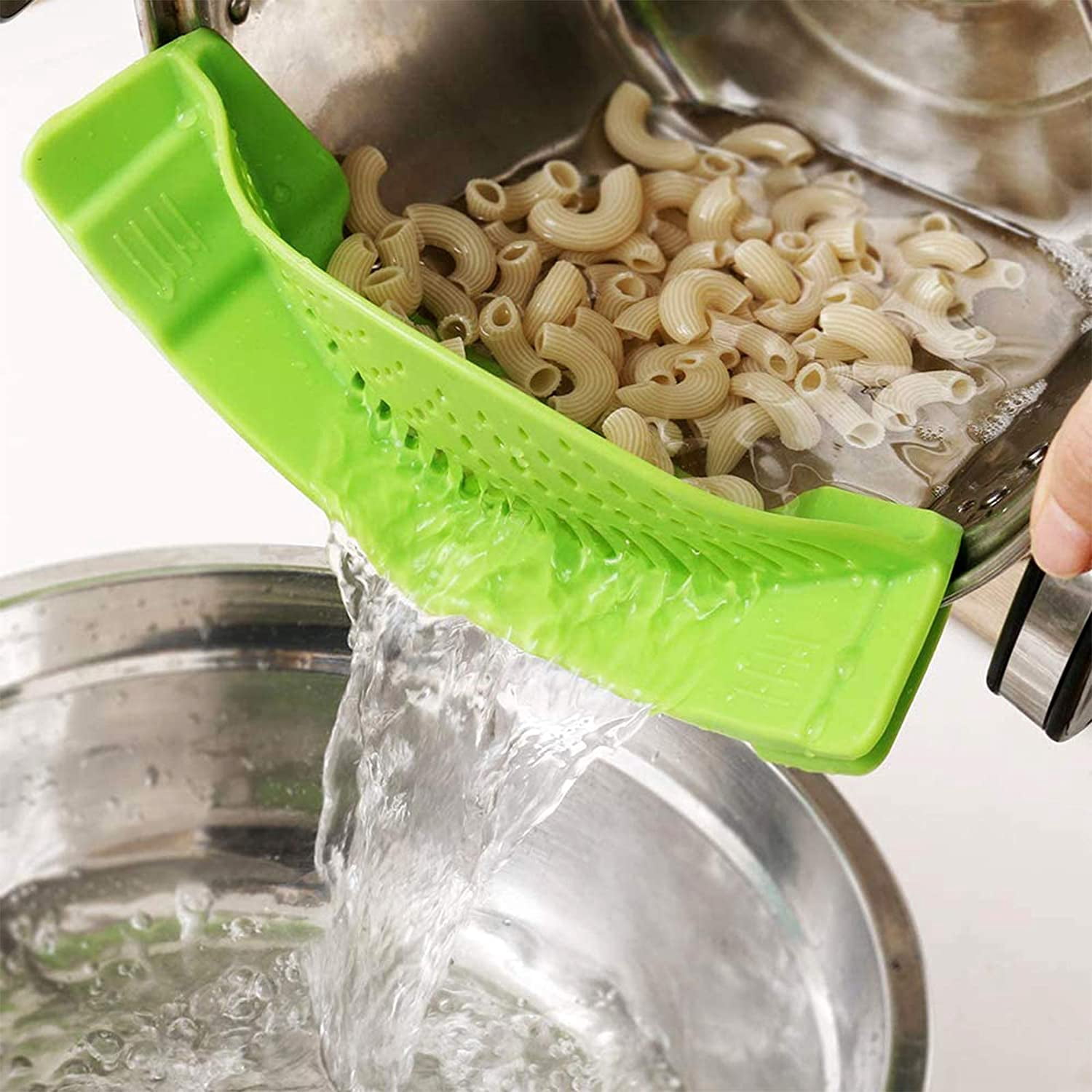 VICVEO Silicone Clip on Strainer, Patented Clip on Silicone Colander, Clip-on Kitchen Food Strainer for Pasta,Fits Almost Pots (Green)