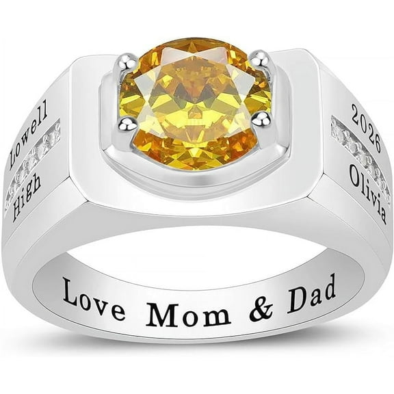 Ccjcinata Personalized Customizable university class rings for high school for men Sterling Silver graduation class rings for men (Sterling Silver - Platinium)