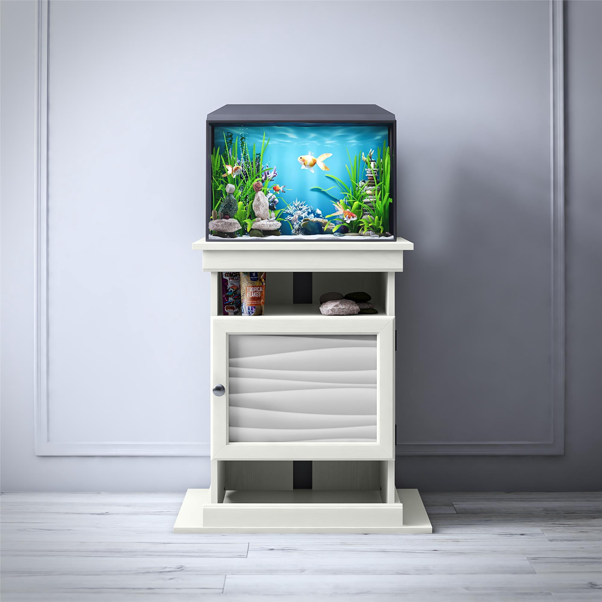 Flipper(tm) 10/20 Gallon Aquarium or Terrarium Tank Stand, White with Flat Faux Wave Laminate Door