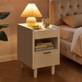 thumbnail image 4 of CQSXDA 2 Pack Fluted Wood Nightstands with Drawer and Open Storage, Modern Bedroom Bedside Side End Tables for Home Decor, White, 4 of 21