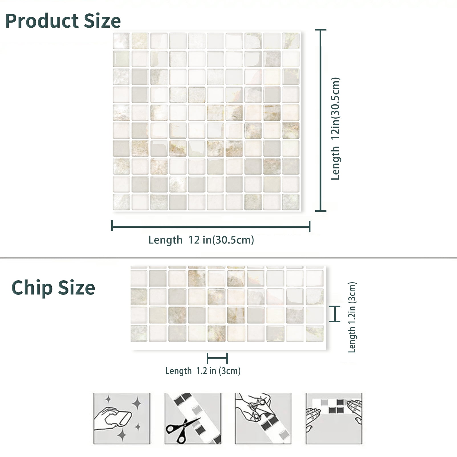 DEWOO 10 Sheet Thicker Mosaic Peel and Stick Backsplash Tile Removable Self Adhesive Wall Tiles for Bathroom Kitchen Counter (12"×12",Beige)