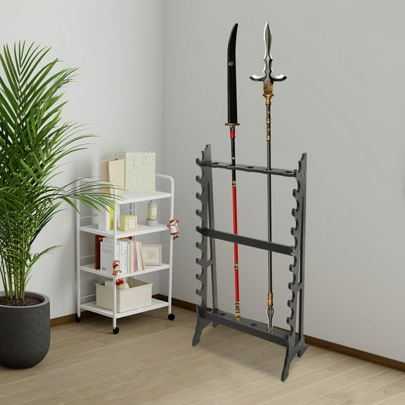 10-Layer Sword Stand, 5-Hole Katana Sword Display Rack, Black, Holds 10 Swords & Long Pole Weapons, 66lbs Capacity, for Home Dojo Weapon Storage & Decor