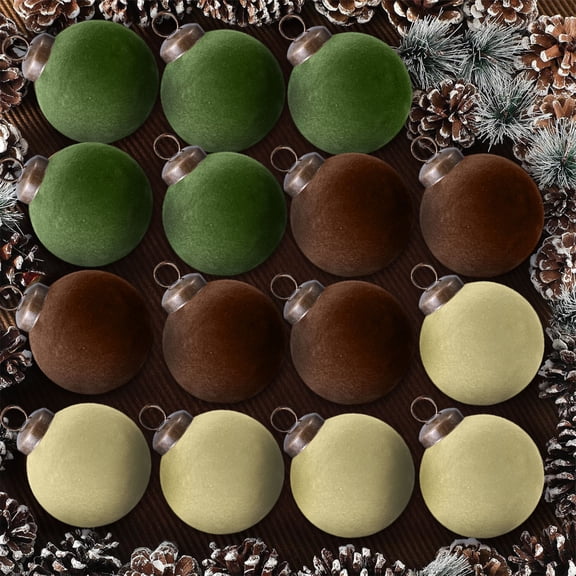 15 Pcs Velvet Christmas Balls Bulk Flocked Christmas Tree Velvet Christmas Ornaments Ball Ornaments Plastic Xmas Decorative Hanging Ornaments(Khaki Military Green Brown)