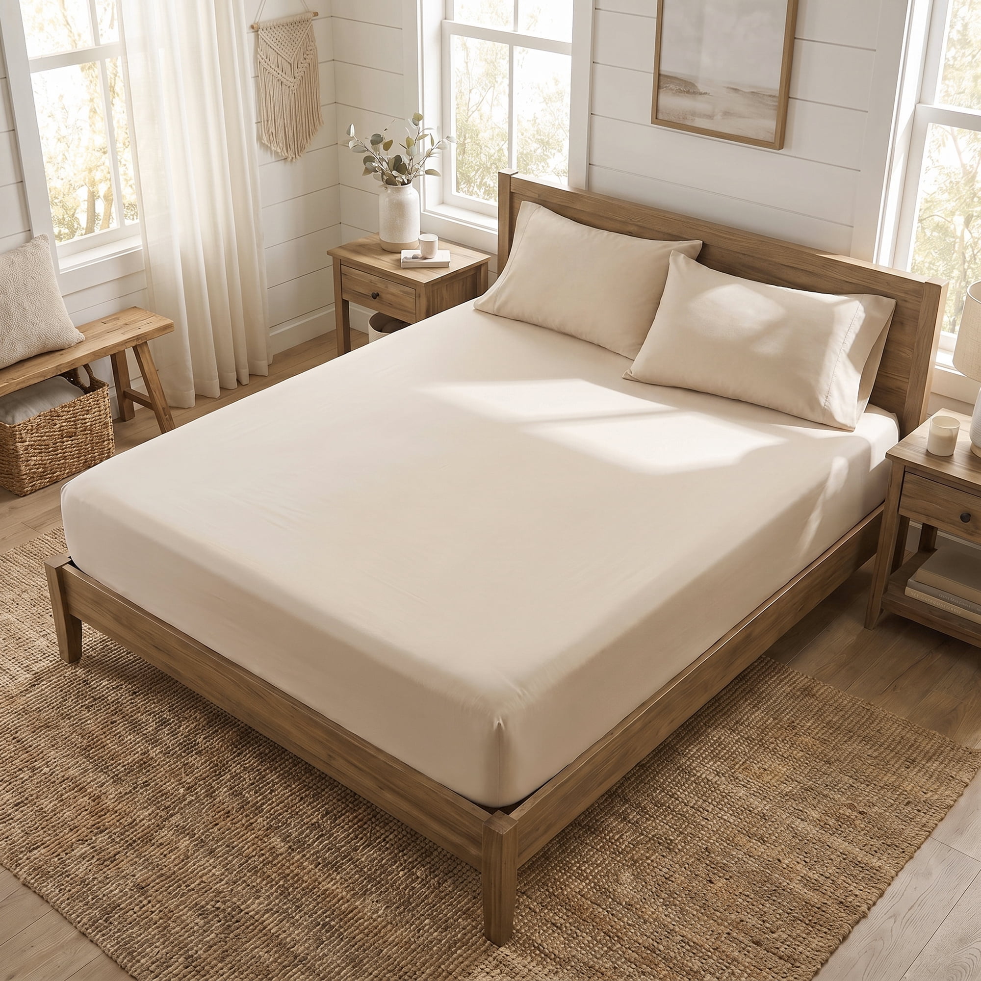 Unique Bargains Fitted Sheet Cotton Bed Sheets Cooling for Sleep 71"x78.7" Creamy Coffee