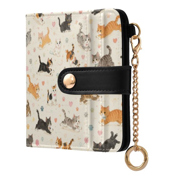Womens Wallet PU Leather Bifold Small Purse with RFID Blocking Credit Card Holder Soothing Hand-drawn Cats Pattern