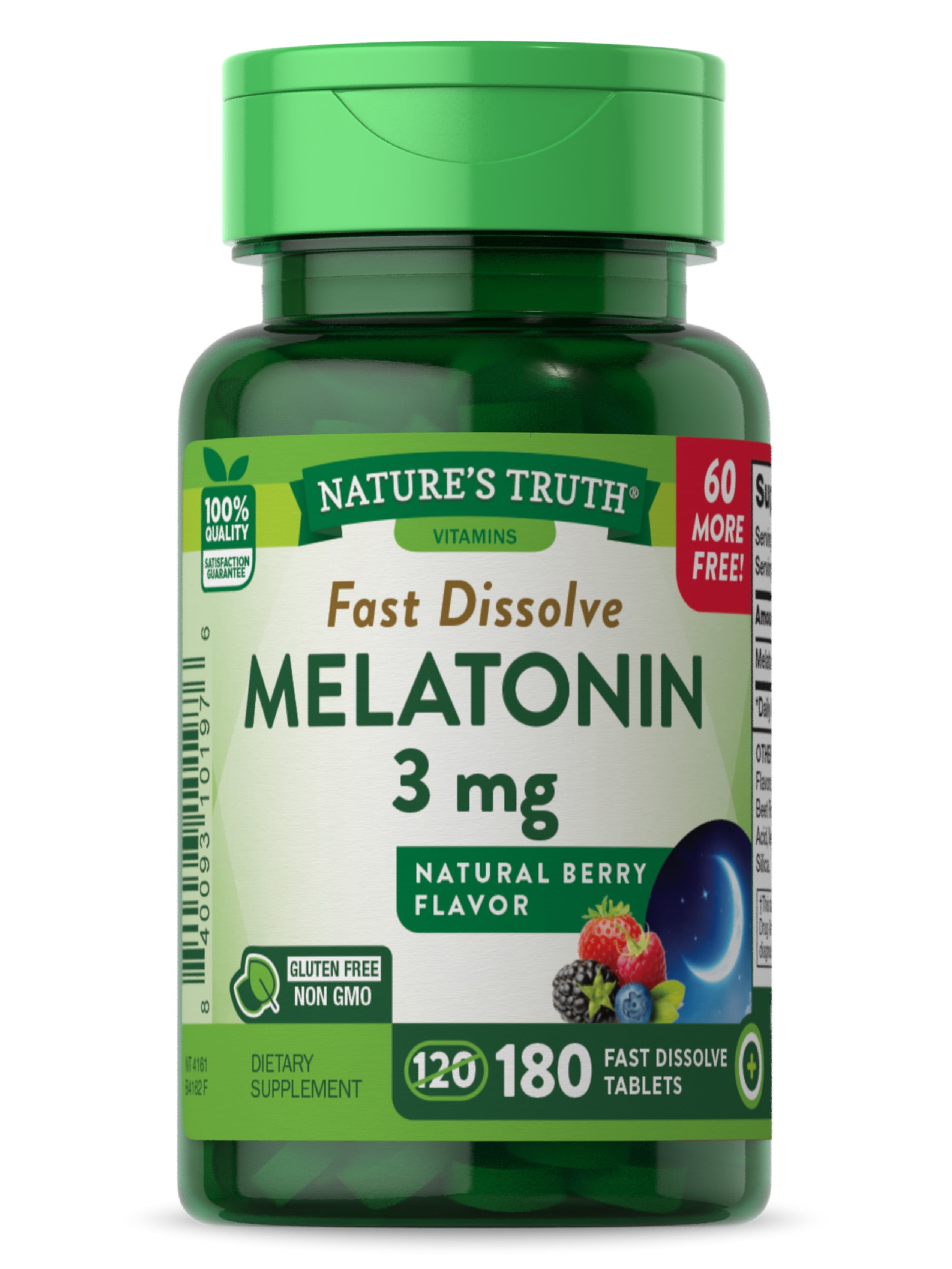Nature's Truth Melatonin 3mg | 180 Fast Dissolve Tablets | Nighttime Sleep Aid | Natural Berry Flavor | Vegetarian, Non-GMO, Gluten Free