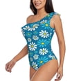 thumbnail image 3 of Yiaed Daisies Flowers Print Women One Piece Swimsuits Tummy Control One Shoulder Bathing Suits Pattern Ruffle Swimwear-Small, 3 of 8