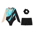 thumbnail image 3 of Alvivi Kids Girls Long Sleeve Gymnastics Leotard with Shorts Hair Scrunchie Dance Unitard Biketards Lake Blue 16, 3 of 7